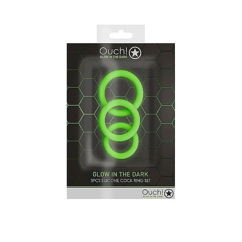 OUCH! Luminescent Pleasure Cock Rings by Shots Toys