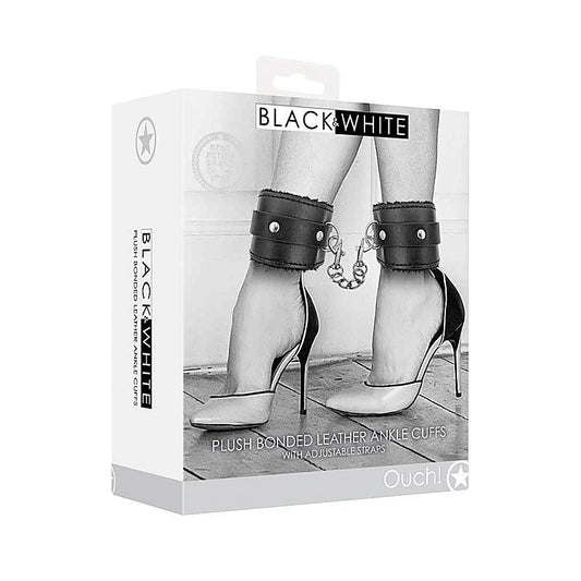 OUCH! BW Plush Bonded Leather Ankle Cuffs by Shots Toys