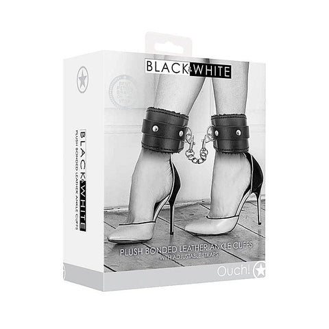OUCH! BW Plush Bonded Leather Ankle Cuffs by Shots Toys