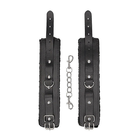 OUCH! BW Plush Bonded Leather Hand Cuffs by Shots Toys
