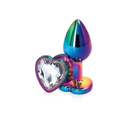 Rear Assets Multi Coloured Heart Shape Gem Base Butt Plug