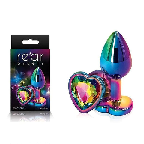 Rear Assets Multi Coloured Heart Shape Gem Base Butt Plug