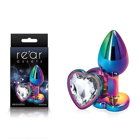 Rear Assets Multi Coloured Heart Shape Gem Base Butt Plug