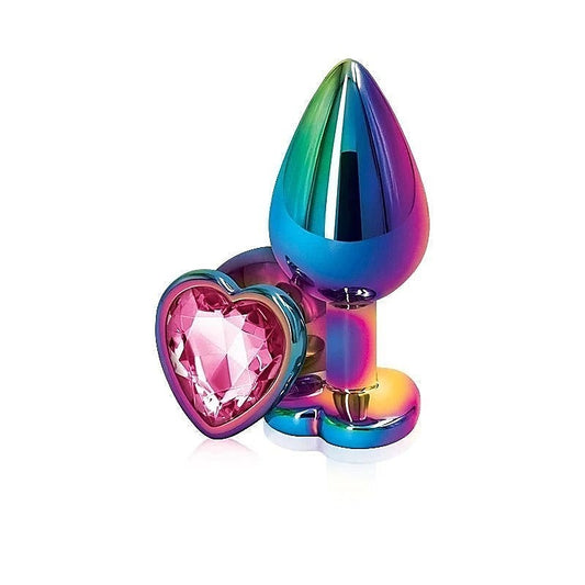 Rear Assets Multi Coloured Anal Plug With Heart Gem Base