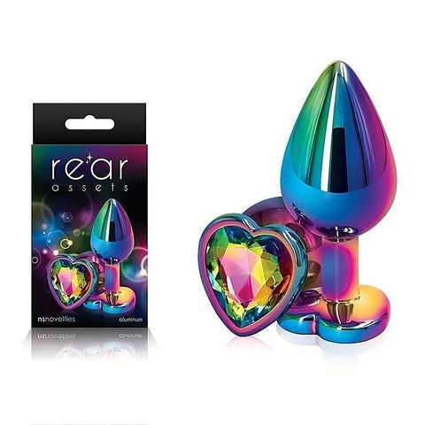 Rear Assets Multi Coloured Anal Plug With Heart Gem Base