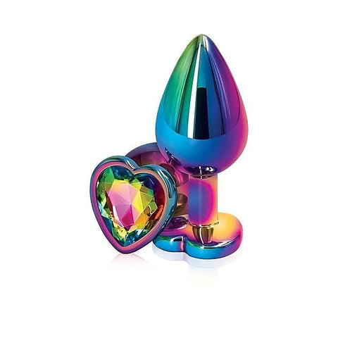 Rear Assets Multi Coloured Anal Plug With Heart Gem Base