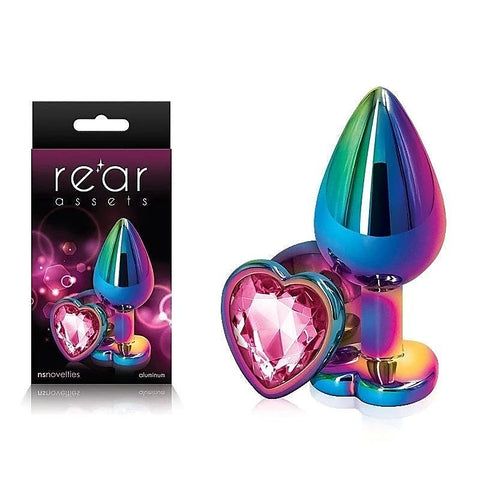 Rear Assets Multi Coloured Anal Plug With Heart Gem Base