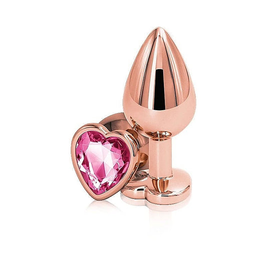 Rear Assets Rose Gold Heart Gem Base Metal Anal Plug Medium