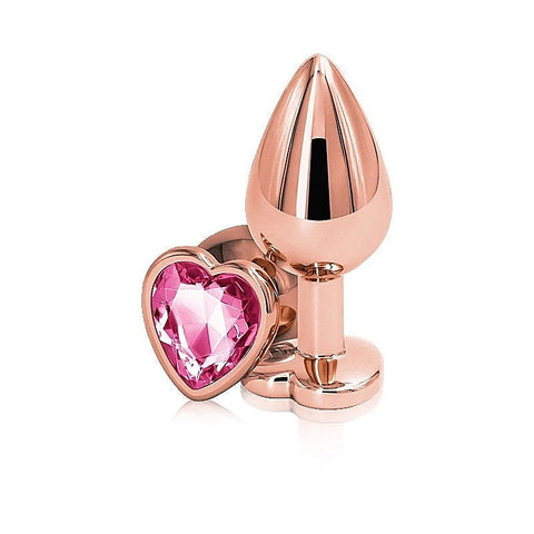 Rear Assets Rose Gold Heart Gem Base Metal Anal Plug Medium