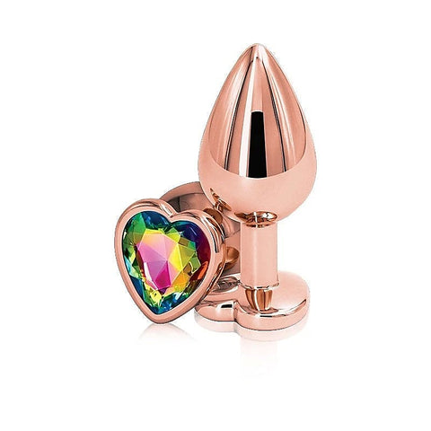 Rear Assets Rose Gold Heart Gem Base Metal Anal Plug Medium