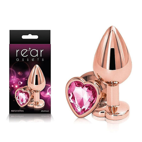 Rear Assets Rose Gold Heart Gem Base Metal Anal Plug Medium