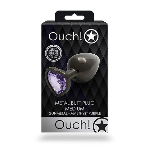OUCH Heart Gem Base Gunmetal Butt Plug Medium by Shots Toys