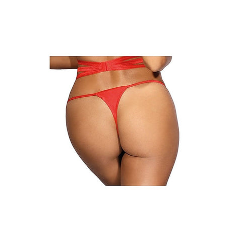 Microfiber and Lace G-String Panty with Studs Red