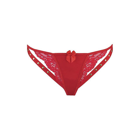 Microfiber and Lace G-String Panty with Studs Red