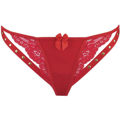 Microfiber and Lace G-String Panty with Studs Red