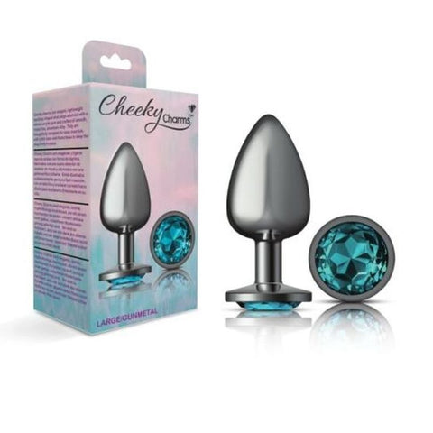 Cheeky Charms Gunmetal Round Butt Plug w/ Jewel Teal