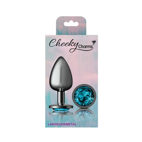 Cheeky Charms Gunmetal Round Butt Plug w/ Jewel Teal