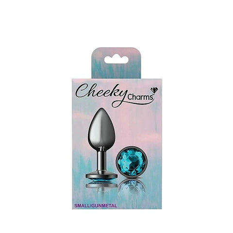 Cheeky Charms Gunmetal Round Butt Plug With Teal Jewel