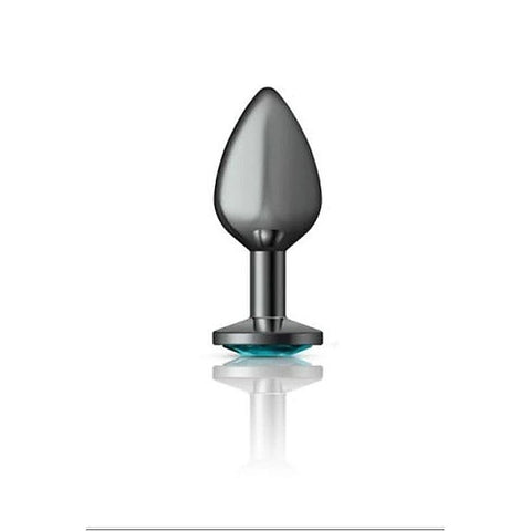 Cheeky Charms Gunmetal Round Butt Plug With Teal Jewel