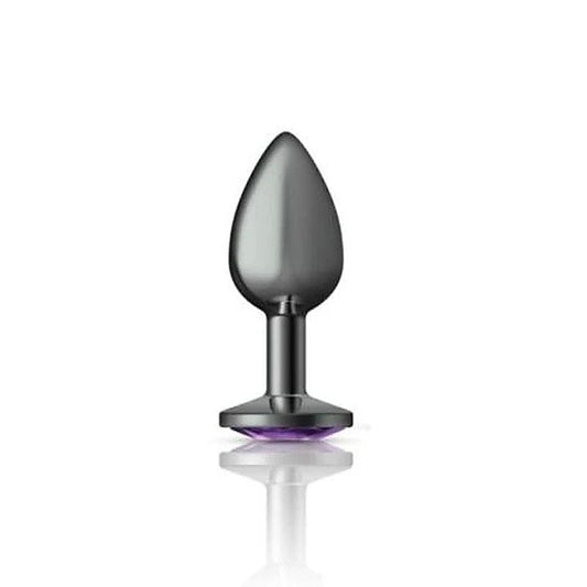 Cheeky Charms Gunmetal Round Butt Plug With Purple Jewel