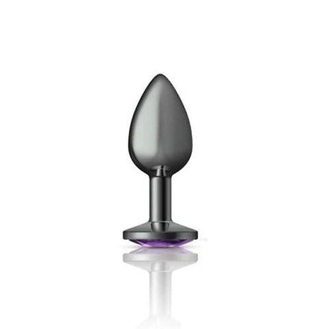 Cheeky Charms Gunmetal Round Butt Plug With Purple Jewel