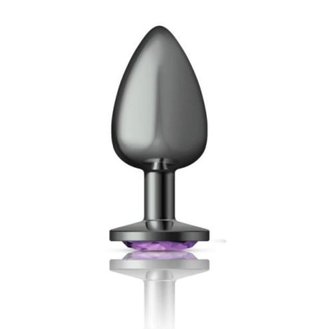 Cheeky Charms Gunmetal Round Butt Plug w/ Jewel Purple