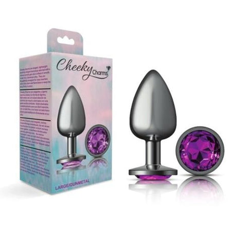 Cheeky Charms Gunmetal Round Butt Plug w/ Jewel Purple