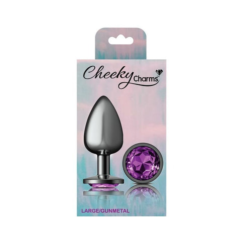 Cheeky Charms Gunmetal Round Butt Plug w/ Jewel Purple
