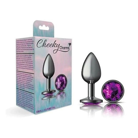 Cheeky Charms Gunmetal Round Butt Plug With Purple Jewel