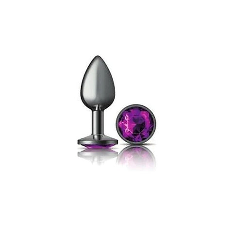 Cheeky Charms Gunmetal Round Butt Plug With Purple Jewel