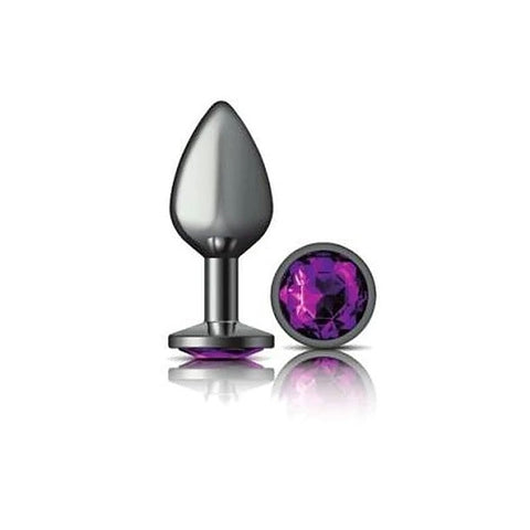 Cheeky Charms Gunmetal Round Butt Plug With Purple Jewel