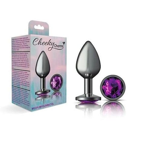 Cheeky Charms Gunmetal Round Butt Plug With Purple Jewel