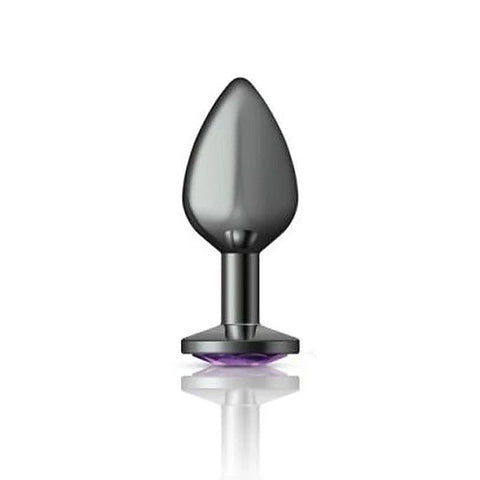 Cheeky Charms Gunmetal Round Butt Plug With Purple Jewel