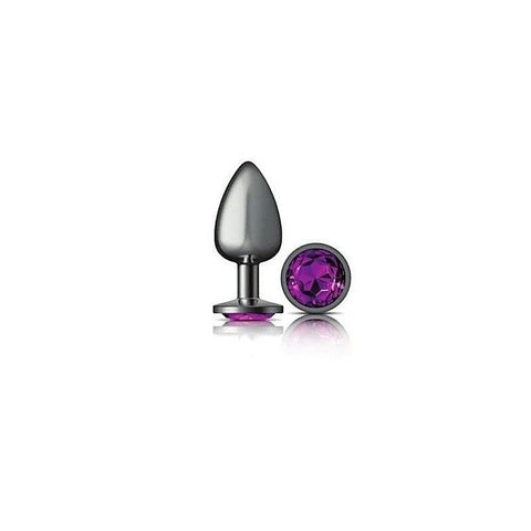 Cheeky Charms Gunmetal Round Butt Plug With Purple Jewel