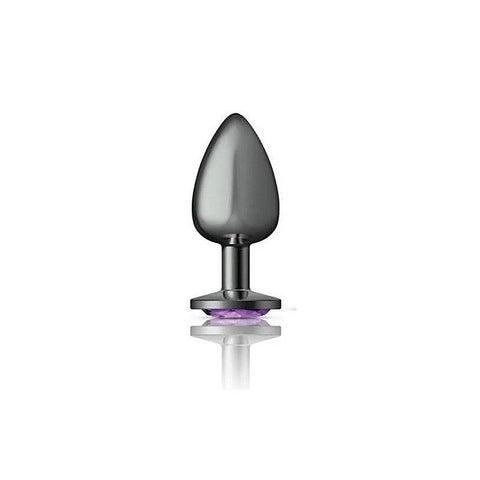 Cheeky Charms Gunmetal Round Butt Plug With Purple Jewel