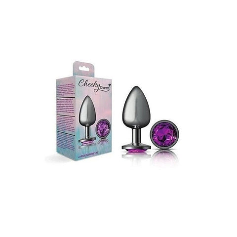 Cheeky Charms Gunmetal Round Butt Plug With Purple Jewel