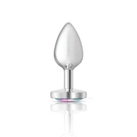 Cheeky Charms Silver Metal Anal Plug with Heart Clear Jewel