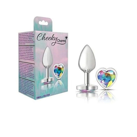 Cheeky Charms Silver Metal Anal Plug with Heart Clear Jewel