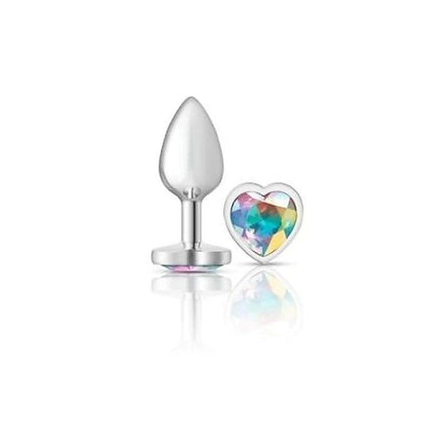 Cheeky Charms Silver Metal Anal Plug with Heart Clear Jewel