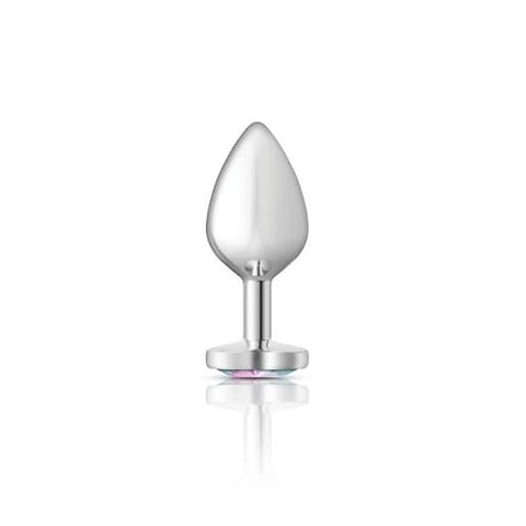 Cheeky Charms Silver Metal Anal Plug with Heart Clear Jewel