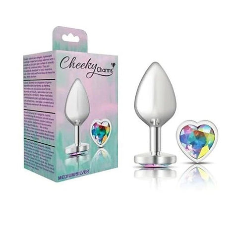 Cheeky Charms Silver Metal Anal Plug with Heart Clear Jewel
