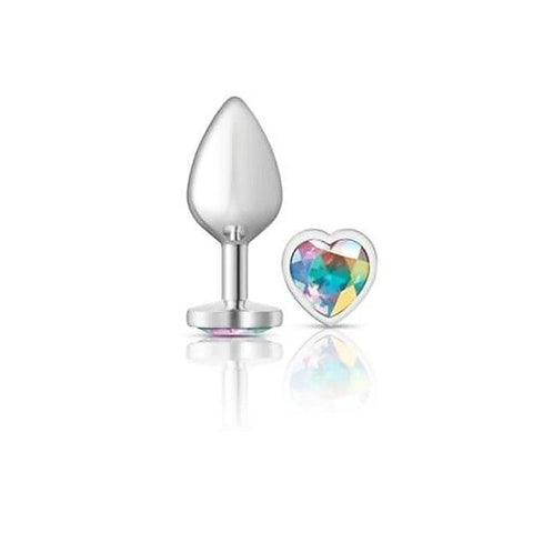 Cheeky Charms Silver Metal Anal Plug with Heart Clear Jewel