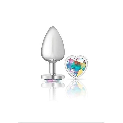 Cheeky Charms Silver Metal Anal Plug with Heart Clear Jewel