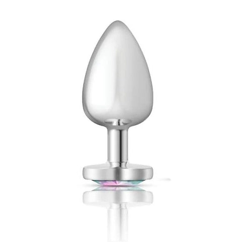 Cheeky Charms Silver Metal Anal Plug with Heart Clear Jewel