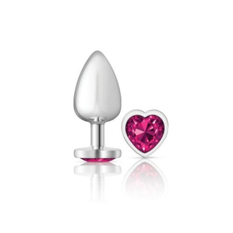 Cheeky Charms Silver Metal Butt Plug With Heart Pink Jewel