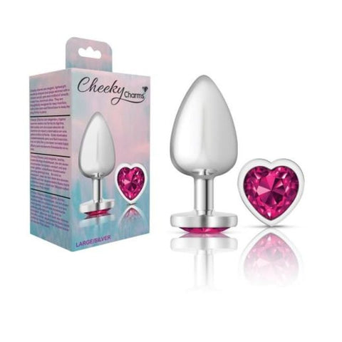 Cheeky Charms Silver Metal Butt Plug With Heart Pink Jewel