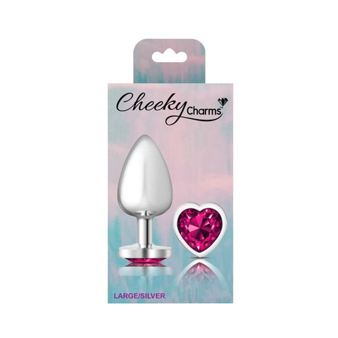 Cheeky Charms Silver Metal Butt Plug With Heart Pink Jewel