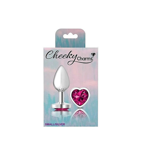 Cheeky Charms Silver Metal Butt Plug With Heart Pink Jewel