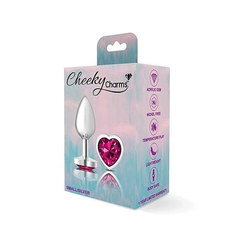 Cheeky Charms Silver Metal Butt Plug With Heart Pink Jewel