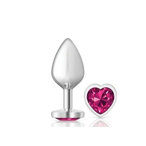 Cheeky Charms Silver Metal Butt Plug With Heart Pink Jewel